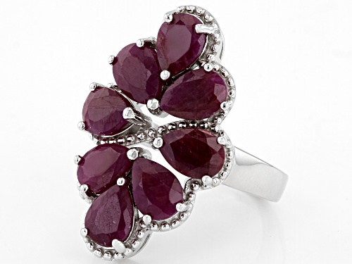 4.50ctw Pear Ruby Rhodium Over Sterling Silver Ring - Size 7