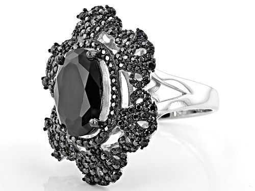 4.04ctw Mixed Shape Black Spinel Rhodium Over Sterling Silver Ring - Size 7