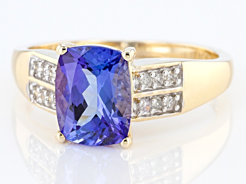 1.75ctw Tanzanite With 0.08ctw Diamond 10K Yellow Gold Ring - Size 7