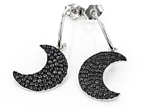 1.35ctw Round Black Spinel Rhodium Over Sterling Silver Dangle Moon-Shaped Earrings