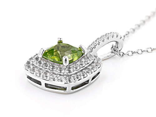 1.62ctw Peridot and 0.95ctw White Zircon Rhodium Over Sterling Silver Pendant With Chain.