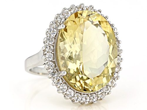 16.00ctw Oval Citrine With 0.5ctw Round White Topaz Rhodium Over Sterling Silver Ring - Size 7