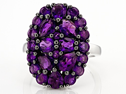 3.00ctw Mixed Shapes African Amethyst Rhodium Over Sterling Silver Ring - Size 7