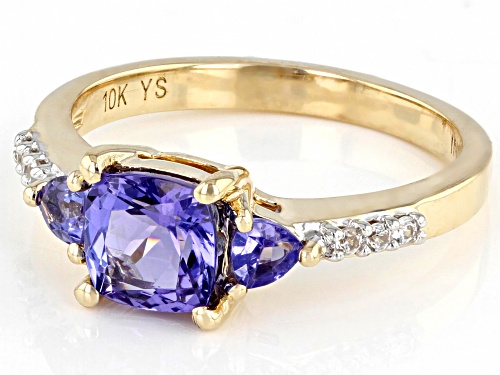 1.40ctw Mixed Shapes Tanzanite With 0.09ctw White Zircon 10k Yellow Gold Ring - Size 7