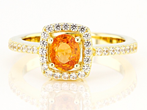 0.85ctw Oval Mandarin Garnet With 0.45ctw White Zircon 18K Yellow Gold Over Sterling Silver Ring - Size 9