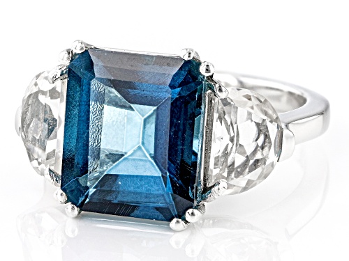 7.00ct London Blue Topaz With 2.45ctw White Topaz Rhodium Over Sterling Silver Ring - Size 7