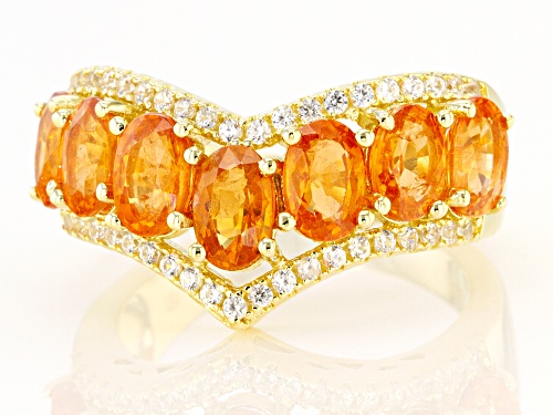 3.50ctw Oval Mandarin Garnet With 0.45ctw Round White Zircon 18K Gold Over Sterling Silver Ring - Size 7