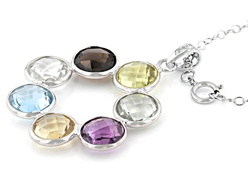 11.50ctw Round Multi-Gem Rhodium Over Sterling Silver Pendant With Chain