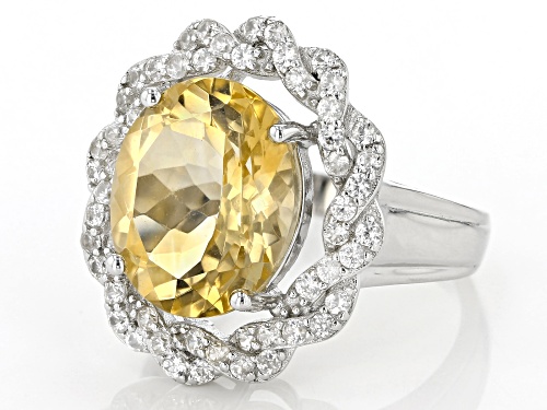 5.50ctw Citrine With 1.06ctw White Zircon Rhodium Over Sterling Silver Ring - Size 7