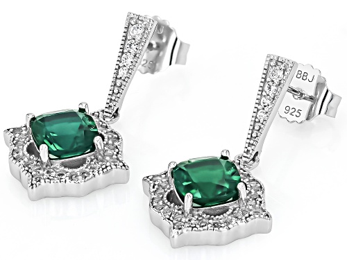 2.43ctw Lab Created Emerald With 0.60ctw Lab Created White Sapphire Rhodium Over Silver Earrings