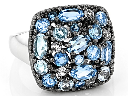 2.47ctw Mixed Shapes Multicolor Blue And White Topaz Rhodium Over Sterling Silver Ring - Size 7