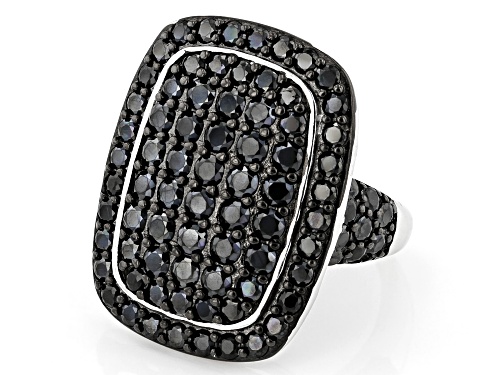 4.45ctw Round Black Spinel Rhodium Over Sterling Silver Ring - Size 7