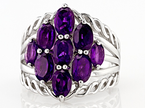 2.85ctw Oval African Amethyst Rhodium Over Sterling Silver Ring - Size 7