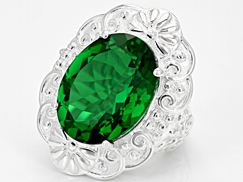 20x15mm Oval Emerald Color Quartz Doublet Sterling Silver Over Brass Solitaire Ring - Size 9