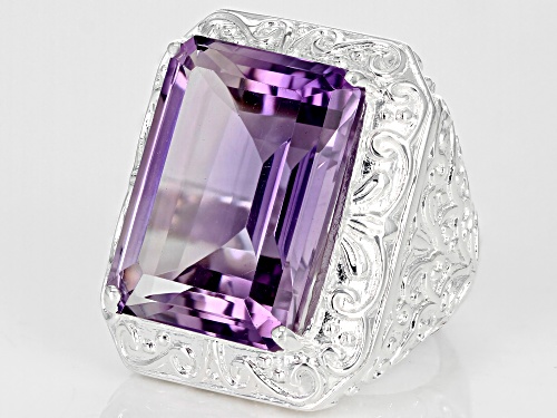 18.00ct Rectangular Octagonal Lavender Amethyst Sterling Silver Over Brass Ring - Size 7