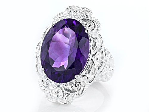 13.50ct Oval African Amethyst Sterling Silver Over Brass Ring - Size 9