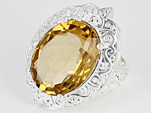 14.50ct Oval Citrine Sterling Silver Over Brass Solitaire Ring - Size 7