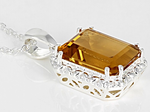 8.50ct Rectangular Octagonal Citrine Sterling Silver Over Brass Pendant With Chain