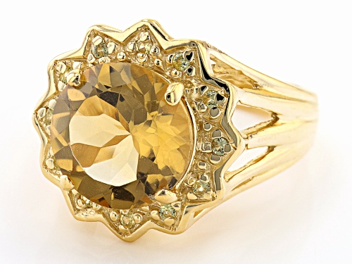 5.15ct Round Citrine and 0.10ctw Round Yellow Sapphire 18K Yellow Gold over Sterling Silver Ring - Size 9