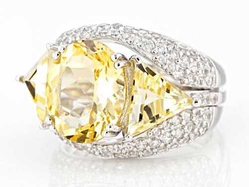 7.00ctw Citrine with 1.00ctw Round White Zircon Rhodium Over Sterling Silver Ring With Guard - Size 8