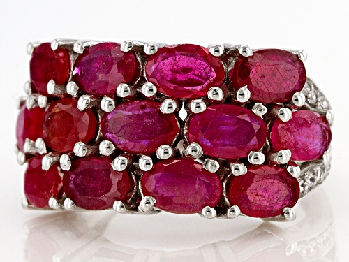 8.50ctw Oval Mahaleo® Ruby With 0.25ctw White Zircon Rhodium Over Sterling Silver Ring - Size 6