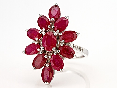 7.50ctw Oval Mahaleo® Ruby With 0.10ctw White Zircon Rhodium Over Sterling Silver - Size 7