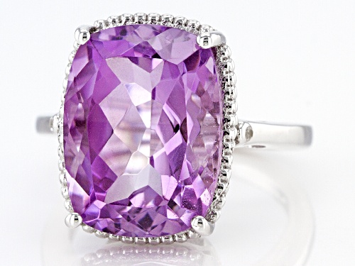 11.00ct Cushion Purple Amethyst With 0.02ctw White Zircon Rhodium Over Sterling Silver Ring - Size 7