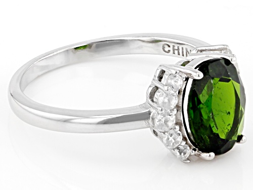 1.61ct Oval Chrome Diopside With 0.30ctw White Zircon Rhodium Over Silver Ring - Size 8