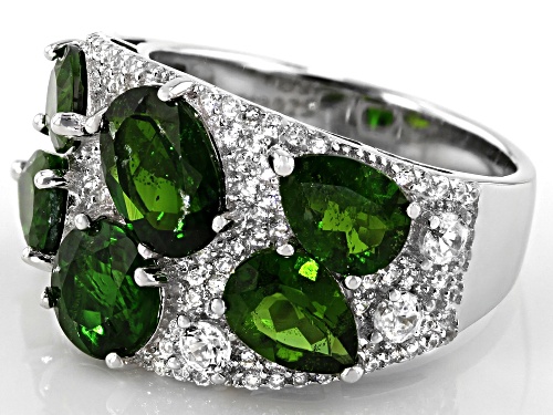 5.20ctw Chrome Diopside With 1.61ctw Round White Zircon Rhodium Over Sterling Silver Ring - Size 7
