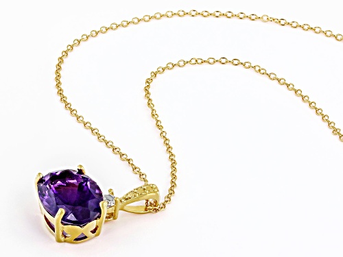 5.30ct Oval African Amethyst With 0.30ctw White Topaz 18k Yellow Gold Over Silver Pendant Chain