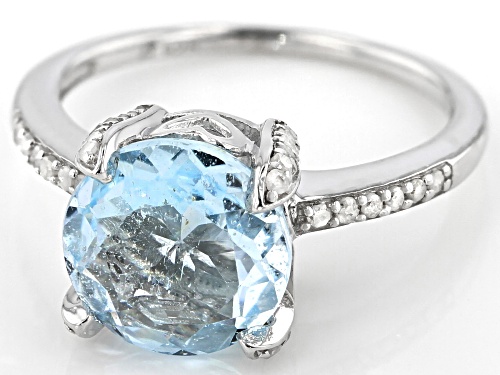 3.55ctw Round Sky Blue Topaz With 0.20ctw White Diamond Rhodium Over Sterling Silver Ring - Size 8