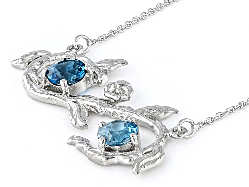 1.80ctw Round London Blue Topaz Rhodium Over Sterling Silver floral Necklace - Size 18