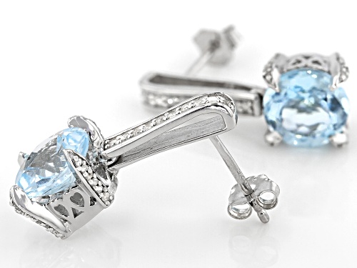 4.30ctw Round Sky Blue Topaz With 0.20ctw White Diamond, Rhodium Over Sterling Silver Earrings