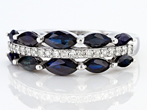 2.08ctw Blue Sapphire With 0.16ctw White Diamond Rhodium Over 10K White Gold Ring - Size 7