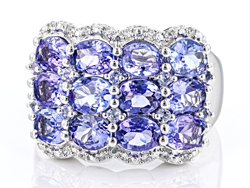 4.00ctw Tanzanite With 0.10ctw White Zircon Platinum Over Sterling Silver Ring - Size 7