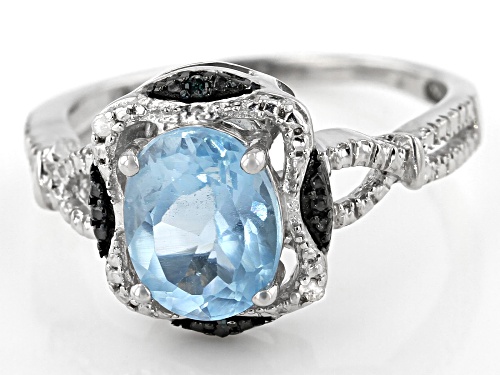 1.85ct Glacier Topaz™ With .02ctw White & Blue Diamond Accents Rhodium Over Sterling Silver Ring - Size 10