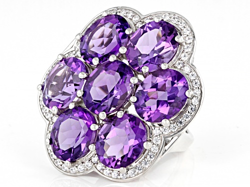 17.01ctw Oval African Amethyst With 0.80ctw White Zircon Rhodium Over Silver Ring - Size 8