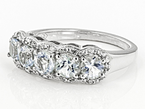 1.12ctw Aquamarine With 0.11ctw White Zircon Rhodium Over Sterling Silver Band Ring - Size 5