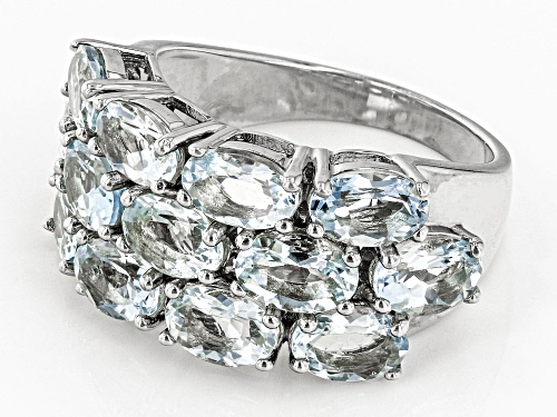 4.99ctw Oval Aquamarine Rhodium Over Sterling Silver Ring - Size 5
