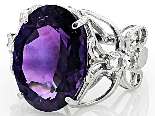 10.00ct Oval African Amethyst & 0.25ctw White Topaz Rhodium Over Sterling Silver Ring - Size 6