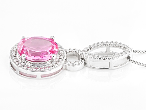 3.00ct Oval Lab Created Pink Sapphire With 0.01ctw Diamond Accent Rhodium Over Silver Pendant Chain