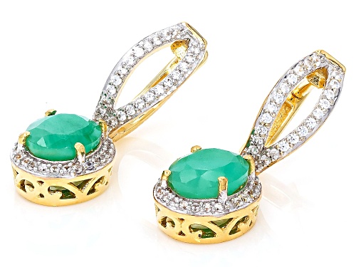 2.56ctw Emerald with 0.57ctw White Zircon 18k Yellow Gold Over Sterling Silver Earrings