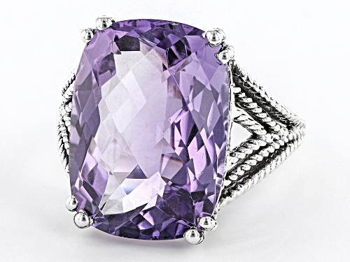 11.00ct Rectangular Cushion Lavender Amethyst Sterling Silver Solitaire Ring - Size 8