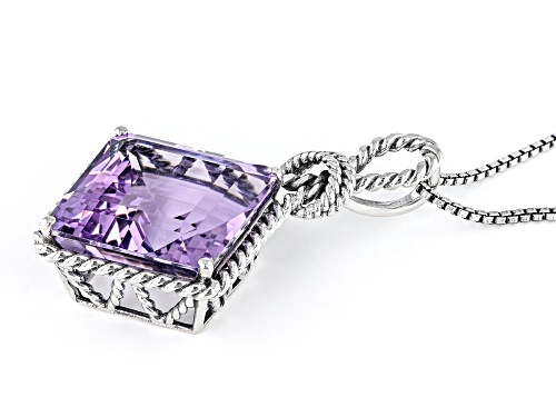 14.50ct Square Amethyst Sterling Silver Solitaire Pendant With Chain