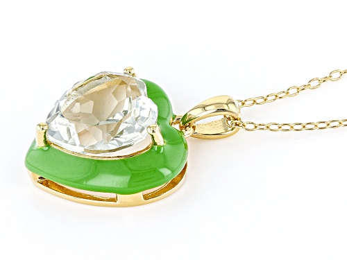 4.00ct Heart Shaped Prasiolite With Enamel 14k Yellow Gold Over Sterling Silver Pendant With Chain