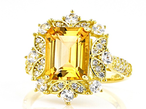 2.70ct Citrine With 1.26ctw White Zircon 18k Yellow Gold Over Sterling Silver Ring - Size 10