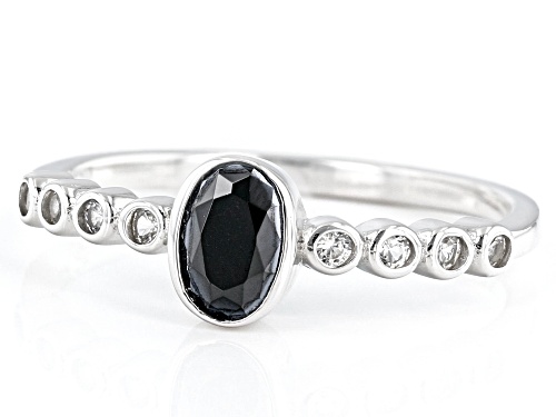 0.42ct Black Spinel With 0.14ctw Lab Created White Sapphire Rhodium Over Sterling Silver Ring - Size 8