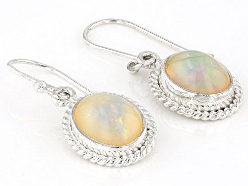 3.40ctw Oval Cabochon Ethiopian Opal Sterling Silver Dangle Earrings