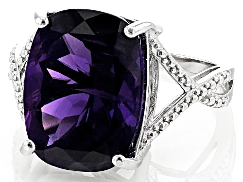 8.00ct Rectangular Cushion African Amethyst Rhodium Over Sterling Silver Ring - Size 8