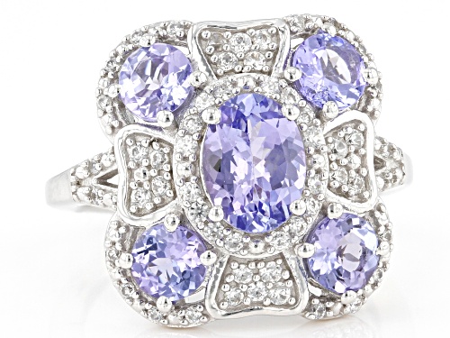 2.30ctw Tanzanite With 0.40ctw White Zircon Rhodium Over Sterling Silver Ring - Size 7